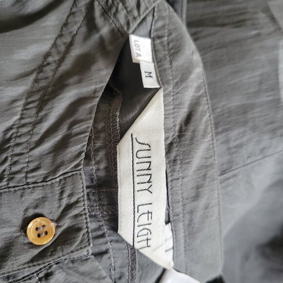 Sunny Leigh Gray Button-Down Tunic Shirt M 100% Silk Lightweight Long Sleeve - Picture 5 of 6